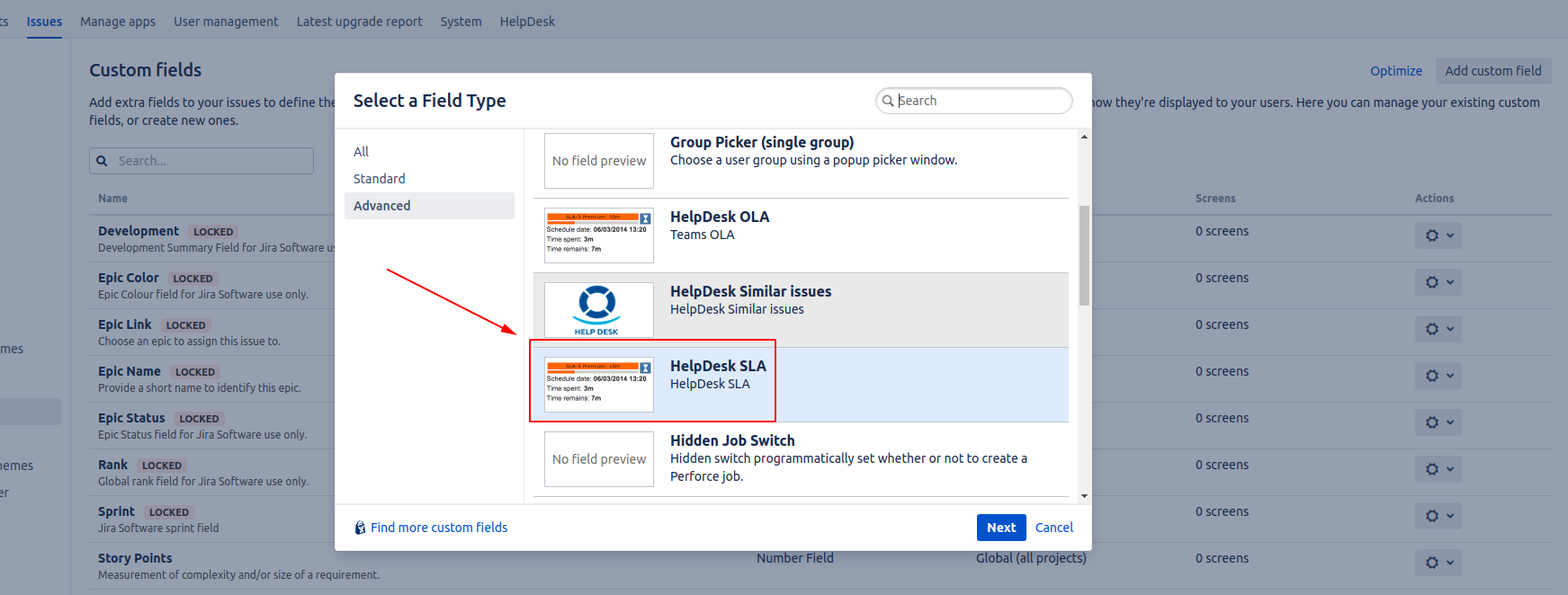 HelpDesk for Jira Customer Portal & SLA add customfield