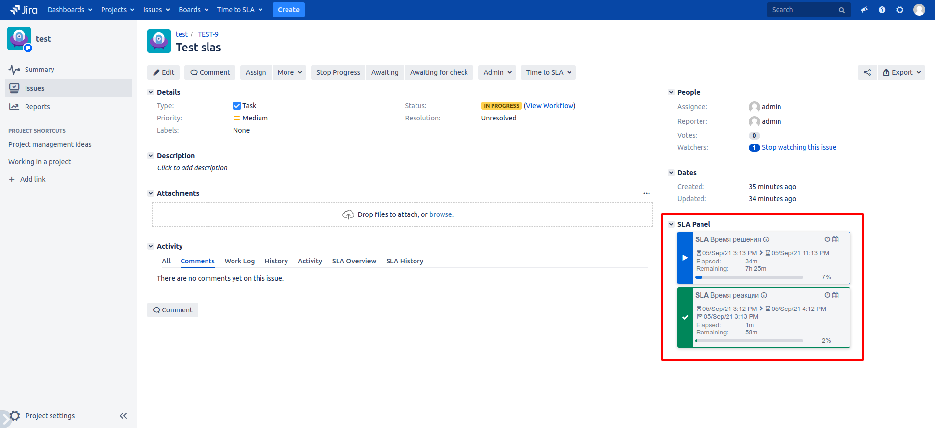 time to sla panel in issue view